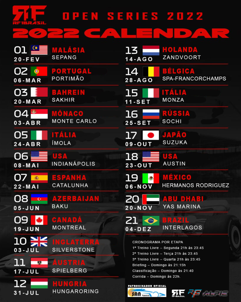 CALENDARIO RF1 OPEN SERIES 2022